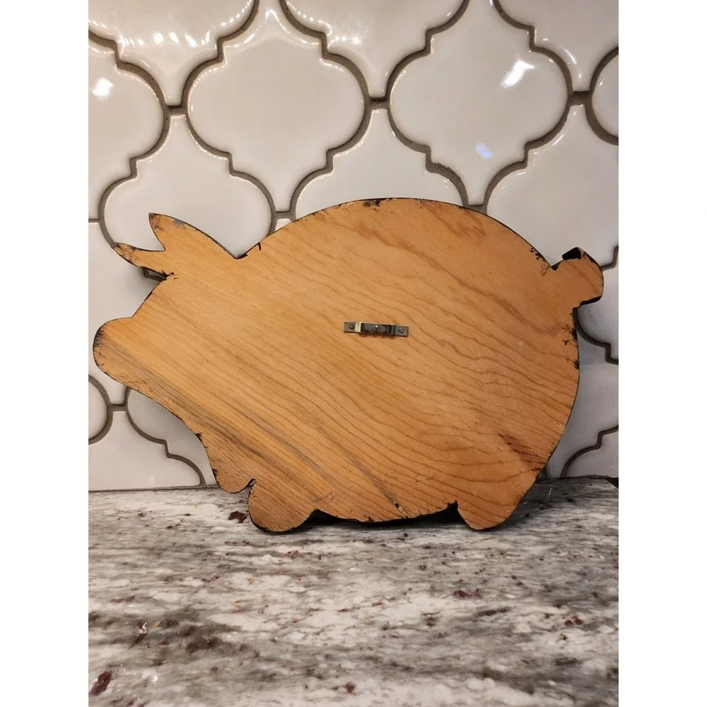 Vintage Wooden Pig‎ Wall Decor Folk Art Hand Painted Flowers Farmhouse Country